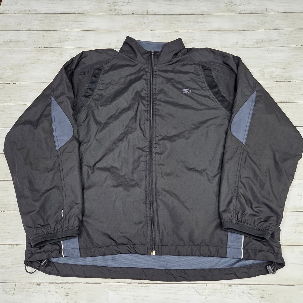 Starter Dri-Star Windbreaker Jacket Mens XL Black Ombre Grey Full Zip Mesh Lined